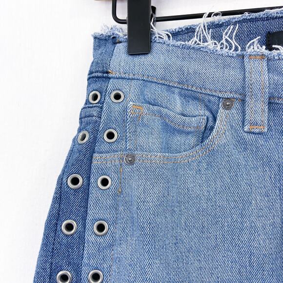 Hudson Holly Straight Leg 2 Tone Raw Hem High Rise Crop Jeans Grommet Gunge 25 - Picture 4 of 10